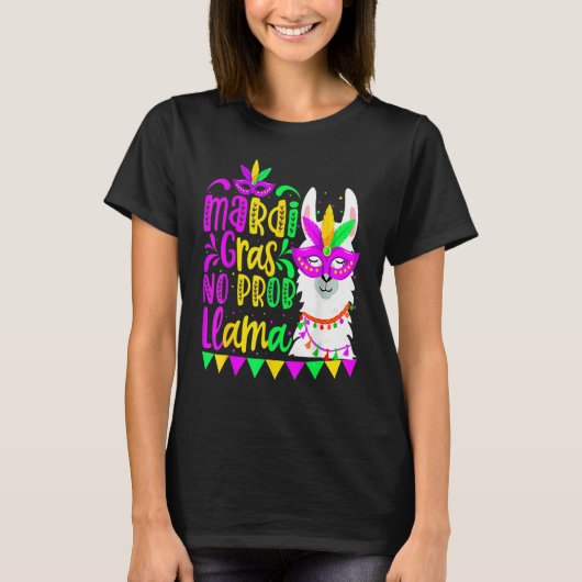Mardi Gras No Prob Llama Alpaca Funny Carnival Cos T-Shirt (Vorderseite)