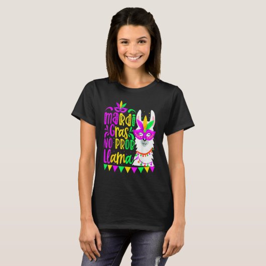 Mardi Gras No Prob Llama Alpaca Funny Carnival Cos T-Shirt (Vorne ganz)