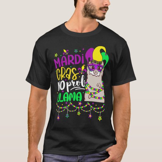 Mardi Gras No Prob Llama Alpaca Funny Carnival Cos T-Shirt (Vorderseite)