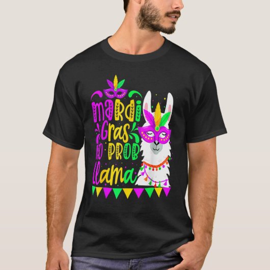 Mardi Gras No Prob Llama Alpaca Städtische Badeans T-Shirt (Vorderseite)