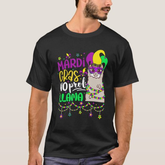 Mardi Gras No Prob Llama Alpaca Städtische Badeans T-Shirt (Vorderseite)