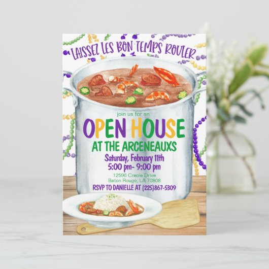 Mardi Gras Open House Einladung (Stehend Vorderseite)