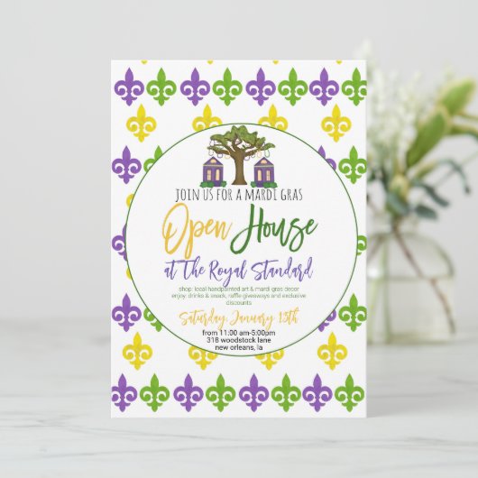 Mardi Gras Open House Einladung (Stehend Vorderseite)