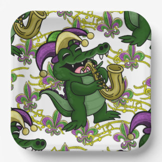 Mardi Gras Paper Plate-NOLA Gator Pappteller