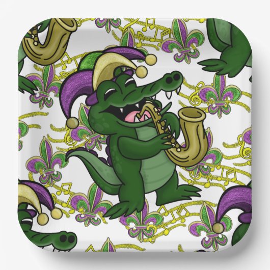 Mardi Gras Paper Plate-NOLA Gator Pappteller (Vorderseite)