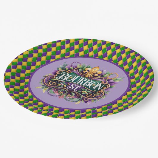 Mardi Gras Paper Plate Pappteller (Schrägansicht)