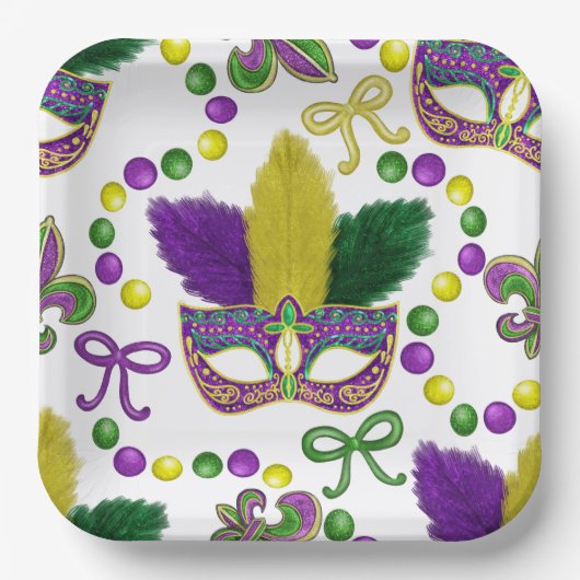 Mardi Gras Papierplatte - Mardi Gras Maske Pappteller (Vorderseite)