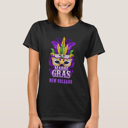 Mardi Gras Parade New Orleans Louisiana Mask Feath T-Shirt (Vorderseite)