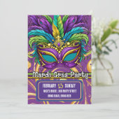 Mardi Gras Parade und Party Mask Einladung (Stehend Vorderseite)