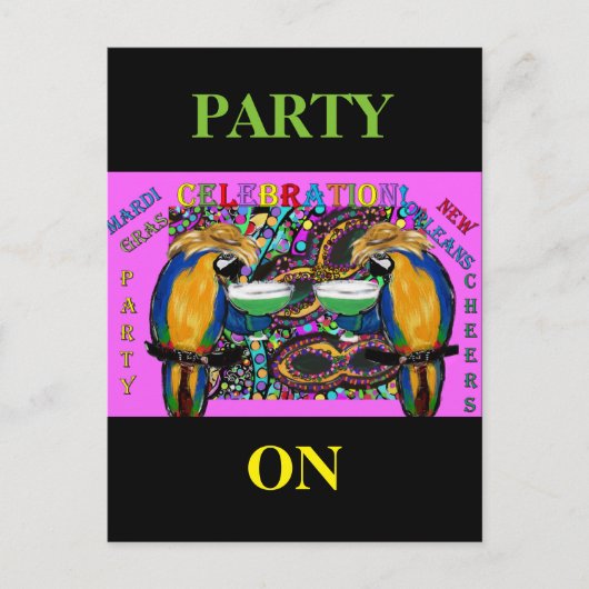 Mardi Gras Parrots Postkarte (Vorderseite)