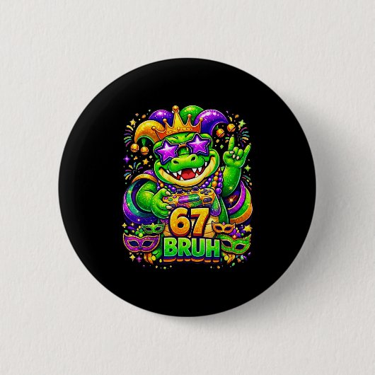 Mardi gras party alligator mardigator 67 bruh game button (Vorderseite)