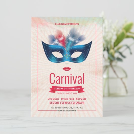 Mardi Gras Party Einladung (Stehend Vorderseite)