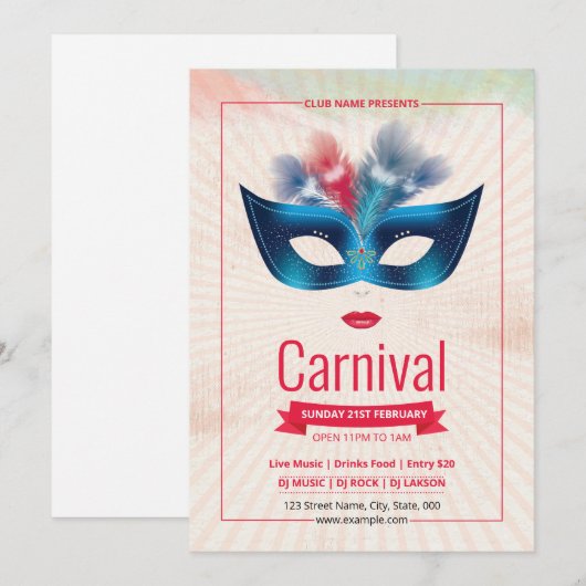 Mardi Gras Party Einladung (Vorne/Hinten)