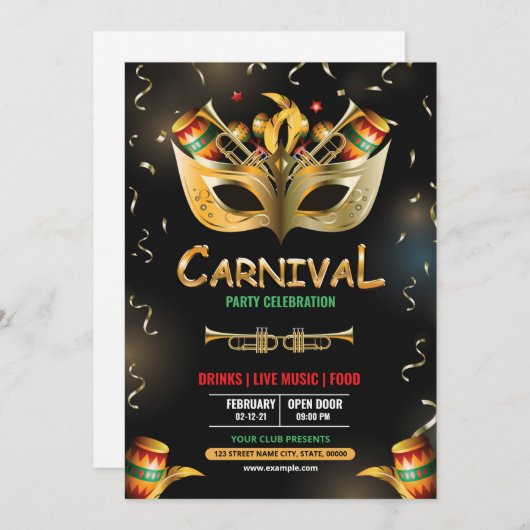 Mardi Gras Party Einladung (Vorne/Hinten)