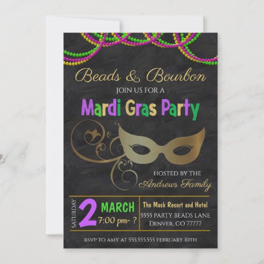 Mardi Gras Party Einladung (Vorderseite)