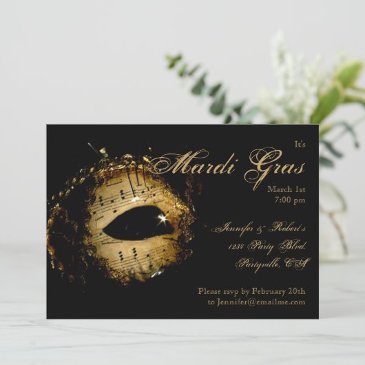 Mardi Gras Party Einladung (Stehend Vorderseite)
