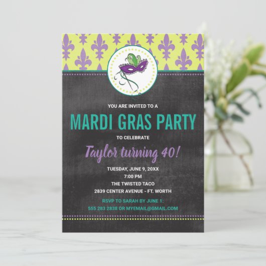 Mardi Gras Party Einladung (Stehend Vorderseite)