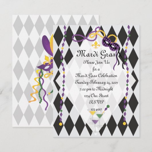 Mardi Gras Party Einladung (Vorne/Hinten)