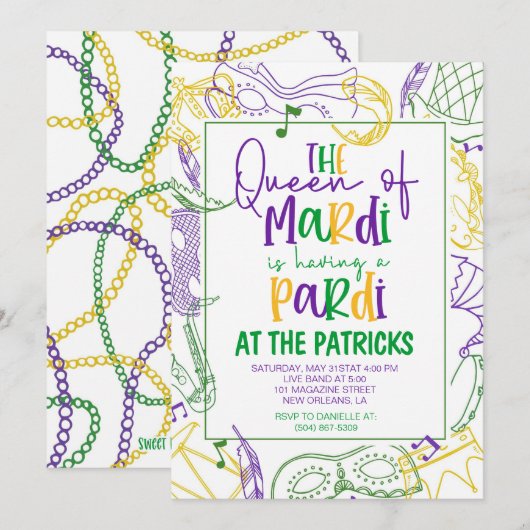 Mardi Gras Party Einladung (Vorne/Hinten)