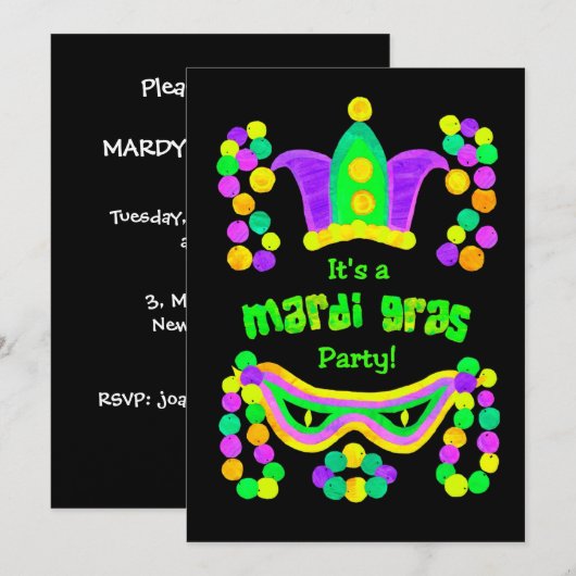 Mardi Gras Party Einladung (Vorne/Hinten)