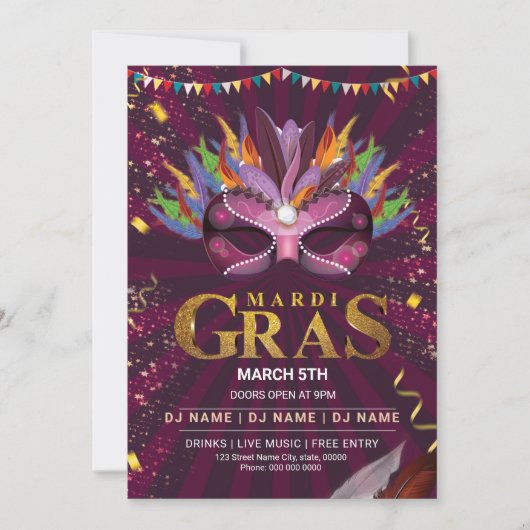 Mardi Gras Party Einladung Flyer (Vorderseite)