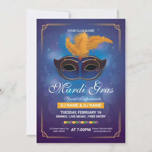 Mardi Gras Party Einladung Flyer Template (Vorderseite)