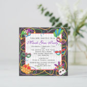 Mardi Gras Party Einladung mit Masken und Perlen (Stehend Vorderseite)