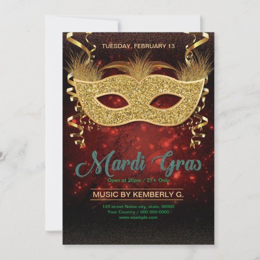 Mardi Gras Party Flyer Template  Einladung (Vorderseite)