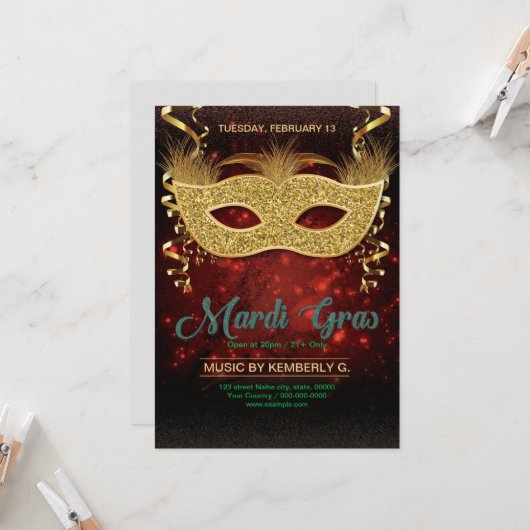 Mardi Gras Party Flyer Vorlage (Vorderseite/Rückseite Beispiel)