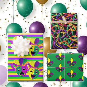Mardi Gras-Party-Geschenk-Perlen-Maske Fleur de Li Geschenkpapier Set
