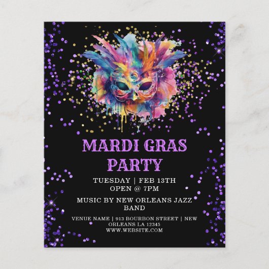 Mardi Gras Party Glitzer Event Flyer (Vorne)