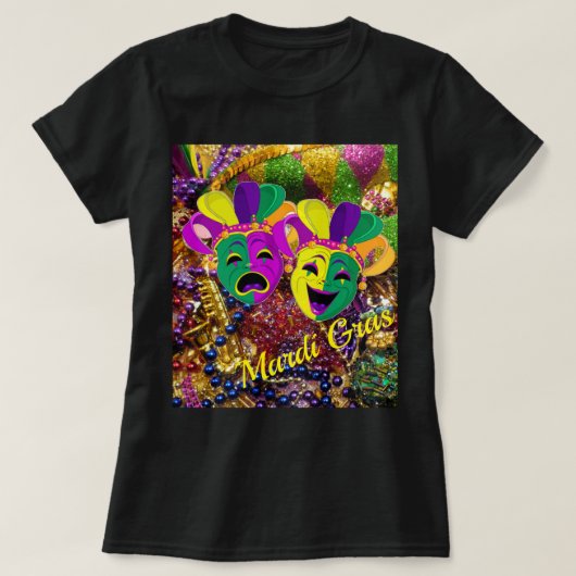 Mardi Gras Party Hübscher T - Shirt Beads Maske (Design vorne)