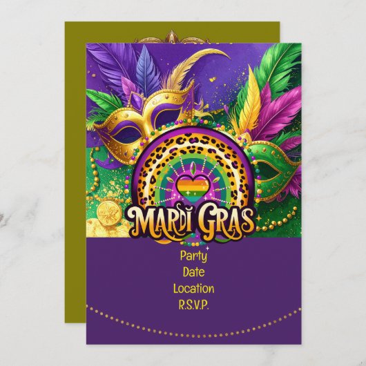 Mardi Gras Party – Let the Good Times Roll Einladung (Vorne/Hinten)