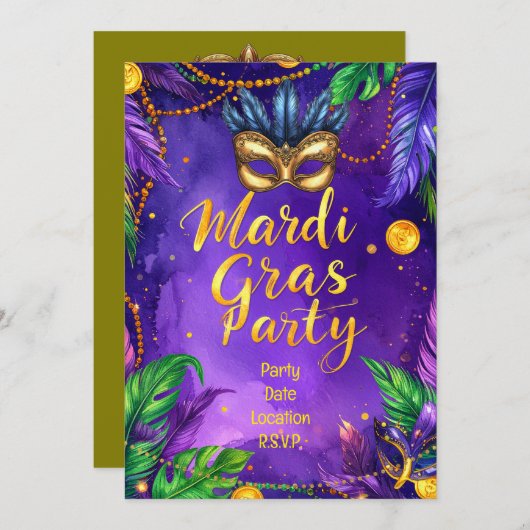 Mardi Gras Party – Let the Good Times Roll Einladung (Vorne/Hinten)