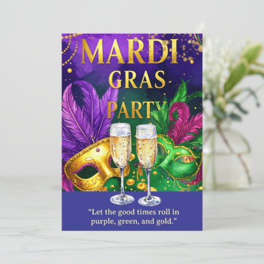 Mardi Gras Party – Let the Good Times Roll  Einladung (Stehend Vorderseite)