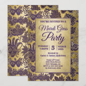 Mardi Gras Party Lila Imitate Goldmaske Einladung (Vorne/Hinten)