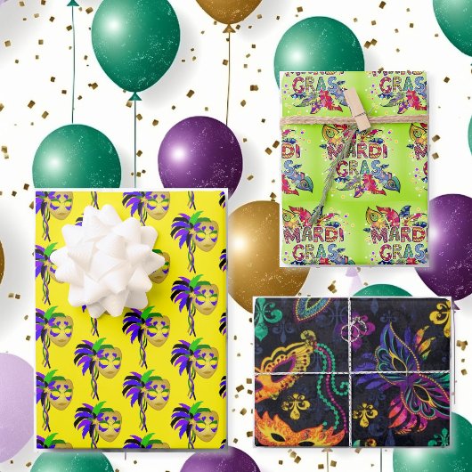 Mardi Gras Party Maske Feathers farbenfrohe Gesche Geschenkpapier Set