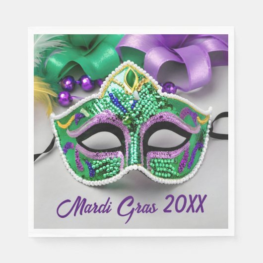 Mardi Gras Party Maske und Perlen Serviette (Vorderseite)