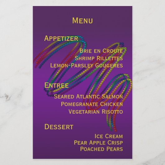 Mardi Gras Party Menu Stationery (Vorderseite)