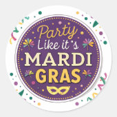 Mardi Gras Party Runder Aufkleber (Vorderseite)