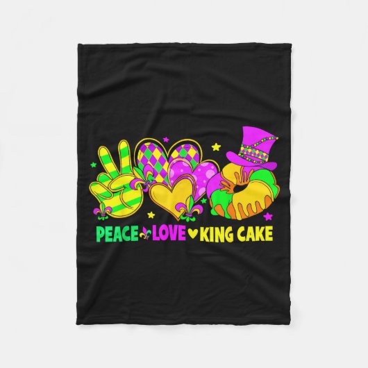 Mardi Gras Peace Love King Cake Funny Party Carniv Fleecedecke (Vorderseite)