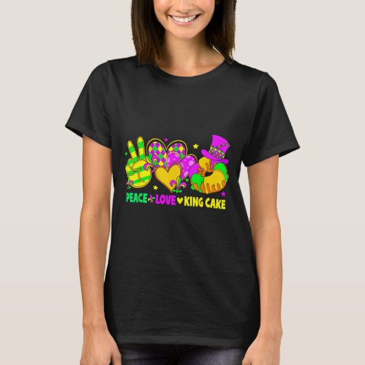 Mardi Gras Peace Love King Cake Funny Party Carniv T-Shirt (Vorderseite)