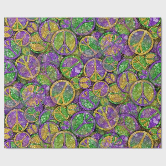 Mardi Gras Peace Signs in Lila Grün und Gold Geschenkpapier (Flach)