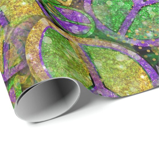 Mardi Gras Peace Signs in Lila Grün und Gold Geschenkpapier (Rolleneckpunkt)