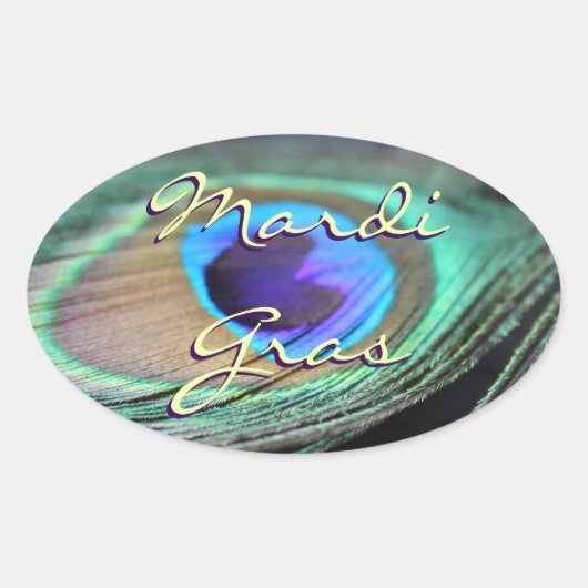 Mardi Gras Peacock Feather Custom Oval Stickers (Vorderseite)