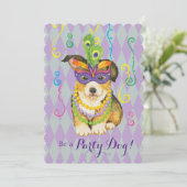 Mardi Gras Pembroke Welsh Corgi Einladung (Stehend Vorderseite)