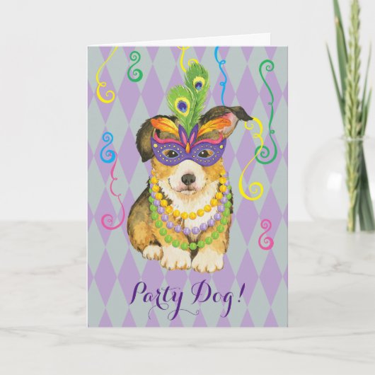 Mardi Gras Pembroke Welsh Corgi Karte (Vorderseite)