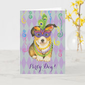 Mardi Gras Pembroke Welsh Corgi Karte (Gelbe Blume)
