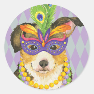 Mardi Gras Pembroke Welsh Corgi Runder Aufkleber