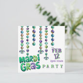 Mardi Gras Perlen Party Einladung (Stehend Vorderseite)